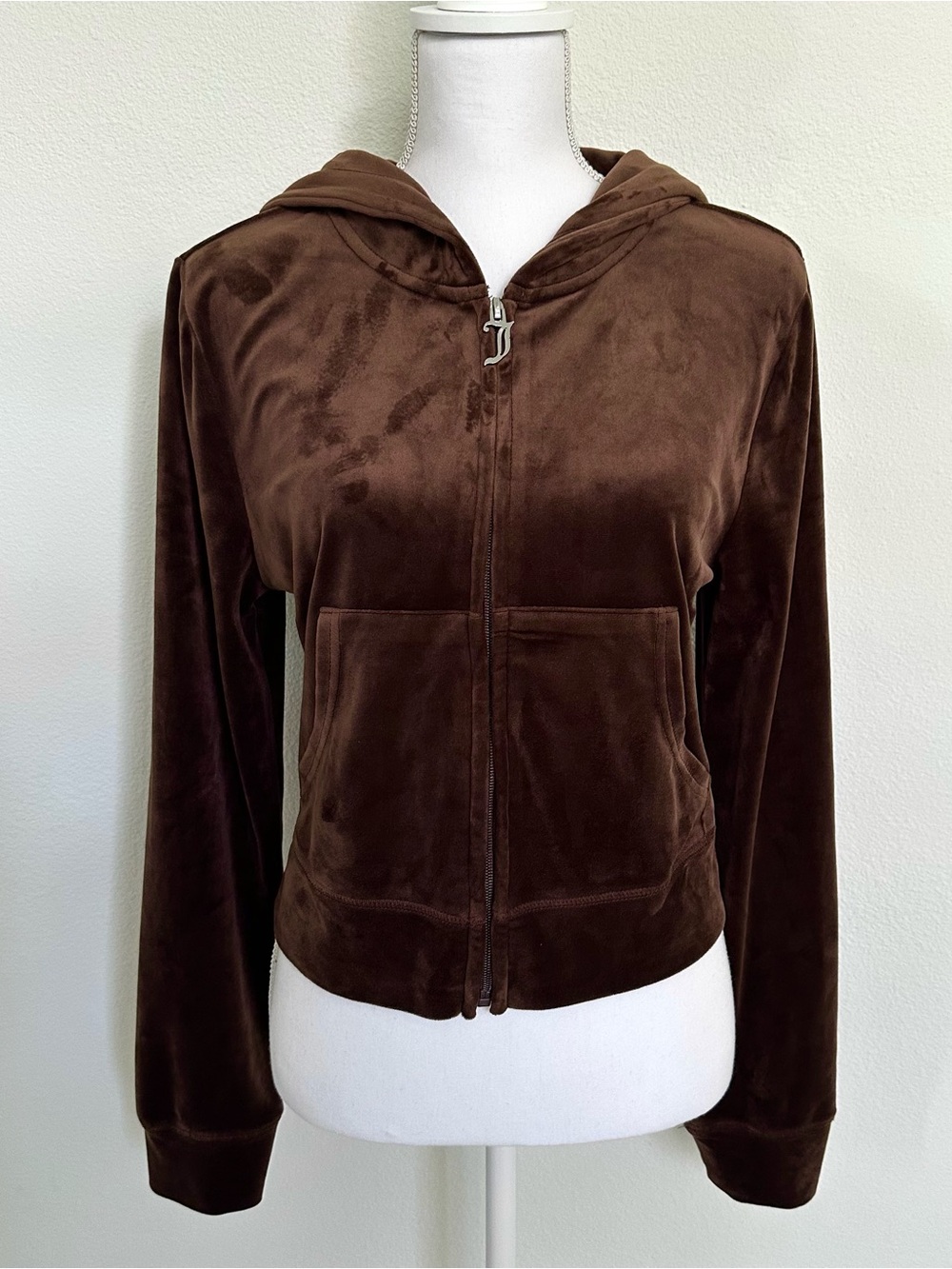 Juicy Couture Chocolate Brown Velour Zip Hoodie Size Large